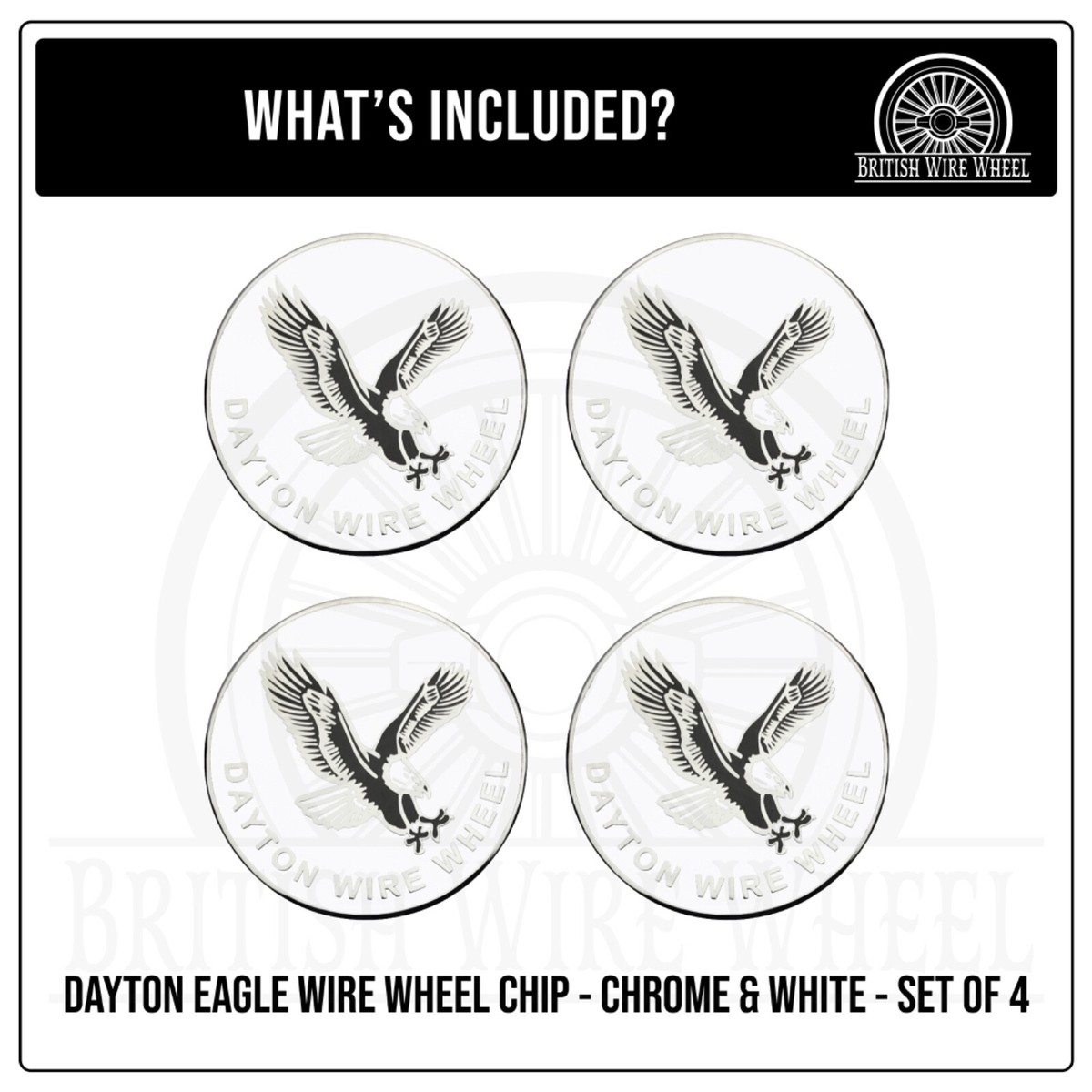 Dayton Eagle Chrome & White Metal Wheel Chip Emblems | 2.25