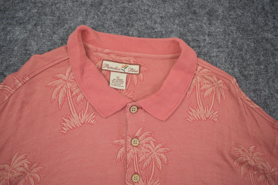 Polo Azul Paraíso XL Rosa Palmeras Estampado Bambú Poliéster Hawaiano Foto 4 de 4