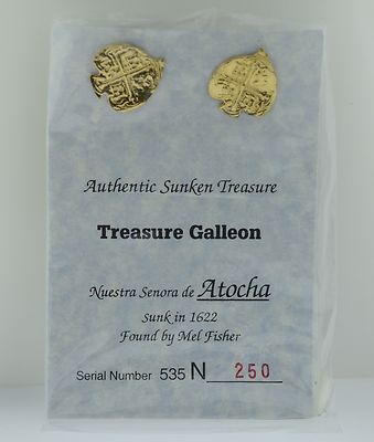 Authentic Sunken Treasure Galleon Genuine Atocha Silver Gold Overlay Earrings