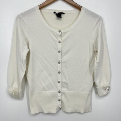 Audrey & Grace Cardigan Sweater Women's S White Crew Neck