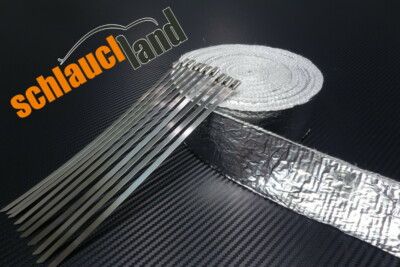 Alu-Fiberglas Hitzeschutzband 50mm 800°C Länge wählbar + 10 Kabelbinder
