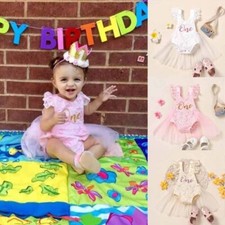 1st Birthday Outfit Baby Girls Frilly Tutu Dress Skirt Cake Smash Photoshoot
