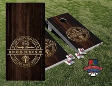 Custom Personalized Family Dark Wood Cornhole Board Vinyl Wrap Laminated Set