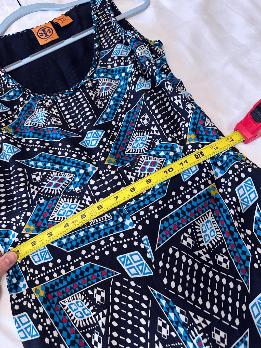 Abito Tory Burch Camilla Dasha in seta con stampa blu e nera taglia 4