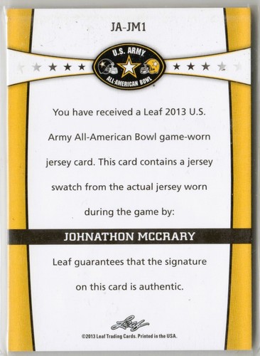 2013 Johnathon McCrary Leaf Army All-American Bowl Tour Trikot Autogramm /25 - Bild 2 von 2