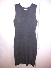 CALVIN KLEIN LADIES SLEEVELESS GRAY KNIT DRESS-M-8 TIERS SKIRT-ACRYLIC-WORN 1