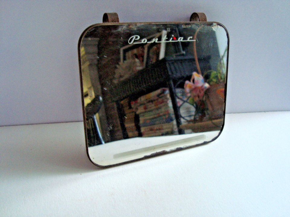 Vintage Pontiac 6"x5" Vanity Mirror ClipOn Sun Visor GM Script Etched