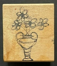 Tall Vase Daisy Flower Arrangement Pen Sketch Home Décor Wood Rubber Stamp