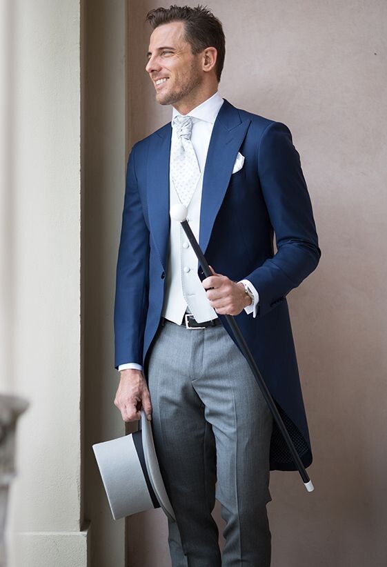 Tailcoat Suit Piece Blue Men Tailcoat Suit Formal Groomsman Tuxedo