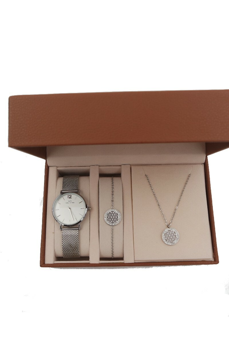 Coffret montre femme luxe Giorgio & Dario argenté toutes saisons automne hiver été