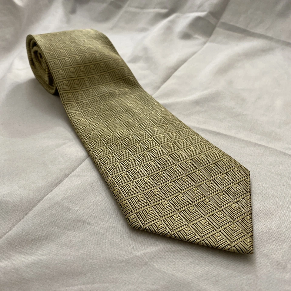 Corbata ajustable geométrica dorada Massini (100 % seda hecha a mano) ancho clásico para hombre Foto 2 de 4