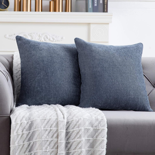 Blue Grey Pillow Covers 18X18 Inch Set of 2 Solid Rustic Farmhouse Decorative Th - Picture 10 of 12