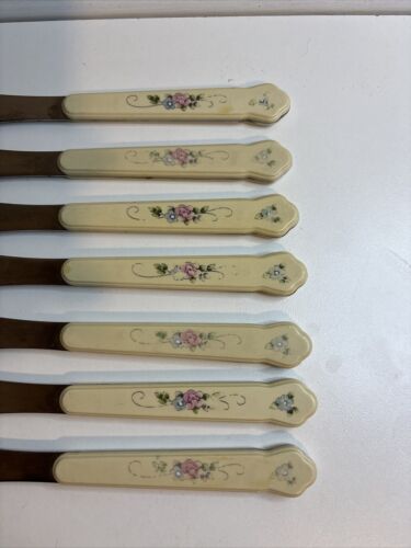 Set Of 9 Pfaltzgraff TEA ROSE Stainless Glossy Taiwan Colored Choice Flatware - Picture 2 of 11