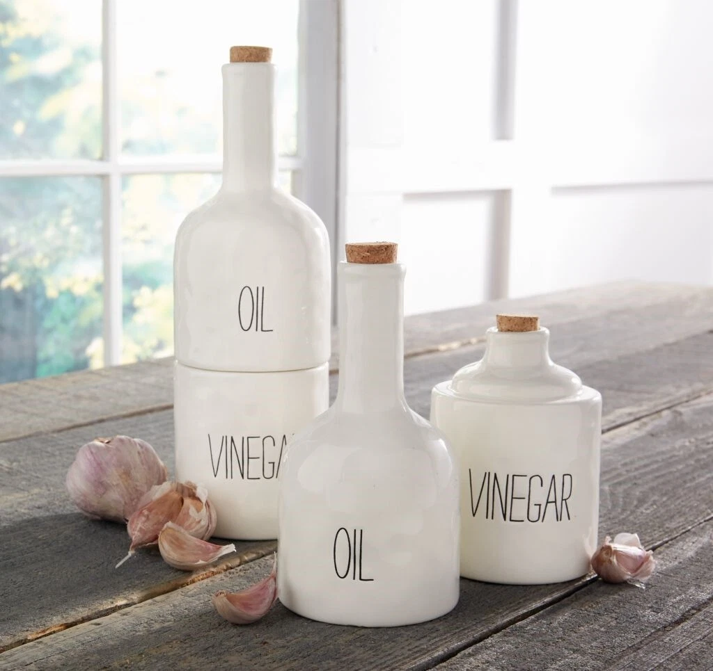 Mud Pie E2 Circa Ceramic Stacked Oil & Vinegar Decanter Set 4304009 DEFECT