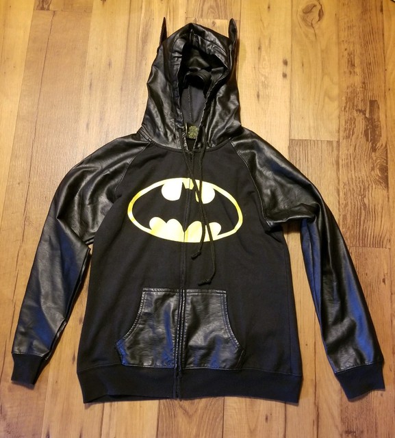 Batman Logo Zip Up Black Hoodie Youth sz L with mask jacket dc comics