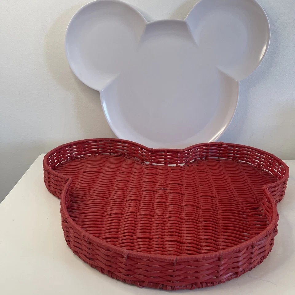 Bandeja cesta de vime de vime vermelho Mickey Mouse Walt Disney World COM inserção de placa - Imagem 4 de 4