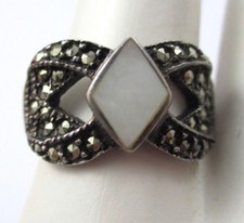 STERLING SILVER  Marcasites  Mother of Pearl Ring SIZE 6-3/4