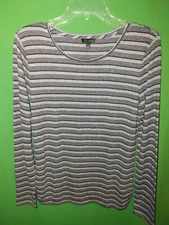 4397) NWOT TALBOTS small gray silver striped knit top pullover polyester new 
