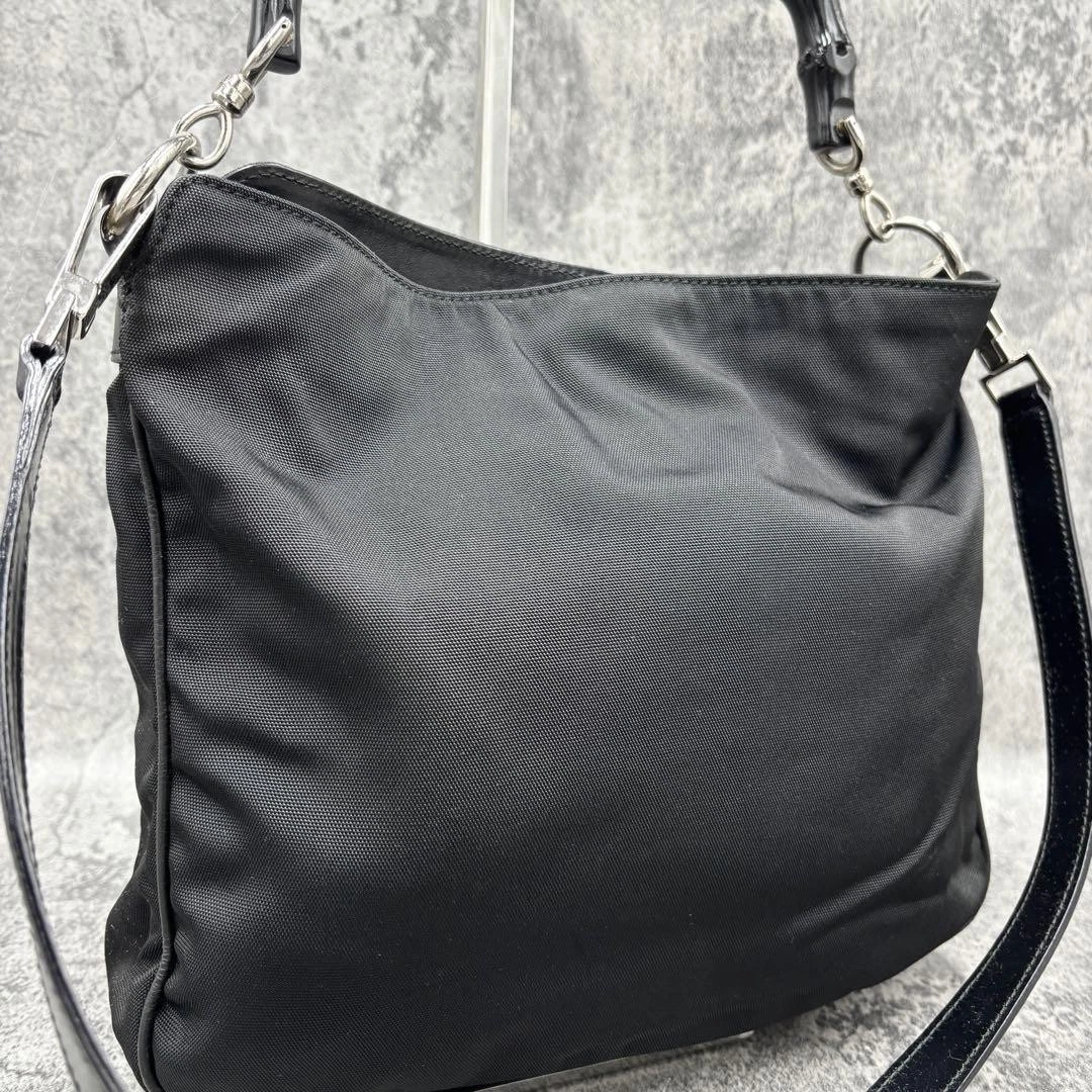 Sac à main bandoulière Gucci 2 voies bambou nylon noir