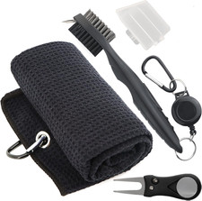 Golf Accessories Kit - Microfiber Waffle Pattern Golf Towel with Clip, Club Brus