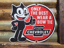 Vintage Felix Chevrolet Porcelain Sign Old Chevy Dealer Bowtie Diecut Car Truck Vintage Felix Chevrolet Porcelain Sign Old Chevy Dealer Bowtie Diecut Car Truck