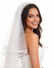 Pearl Bridal Veil Headband, White Headband Veil for Bride Pearl-headband