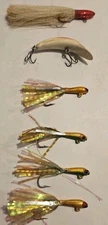 Lot of 6 Vintage Freshwater Fishing Lures  Minnow Jigs Bucktail Lazy Ike Plastic