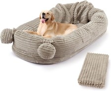71''x45''x12''Human Size Dog Bed, Blanket, Storage Pockets, Portable Handle