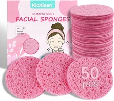 50-Count Compressed Facial Sponges Kickleen 100 Natural Cellulose Cosmetic Spa