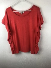 Philosophy Top Orange Short Sleeves Ruffle Sides SZXL Verigated Casual Wear  A20