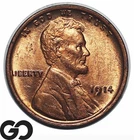 1914 Lincoln Cent Wheat Penny, Solid Gem BU++ RB