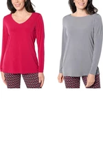 Susan Graver 2-pack Set Modern Essentials Liquid Tops Fuchsia/Gray