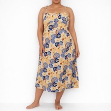 CIDER Size 2X Floral Self-Tie Spaghetti Strap Smocked Faux Wrap Midi Dress