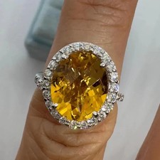 2.80Ct Oval Cut Lab-Created Citrine Halo Engagement Ring 14K White Gold Plated
