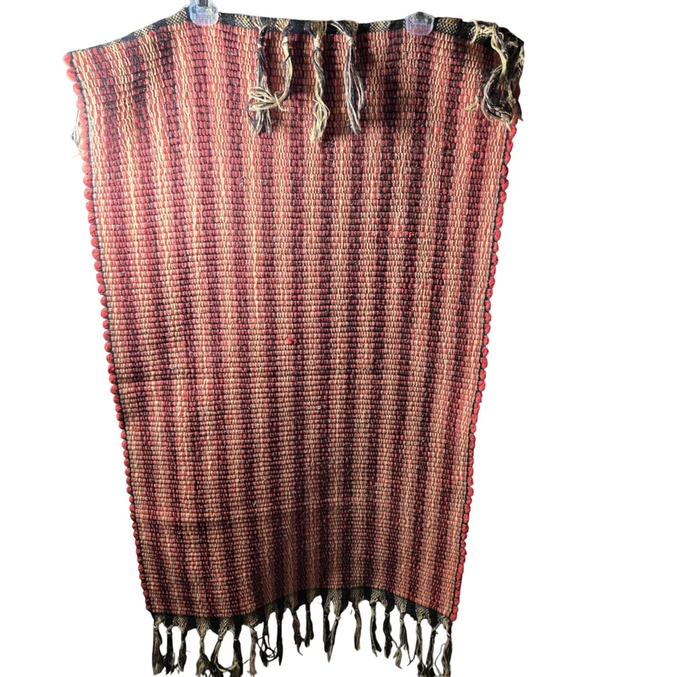 Woven Striped Hall Runner Runner with Fringe Red Black Beige - Image 2 of 3