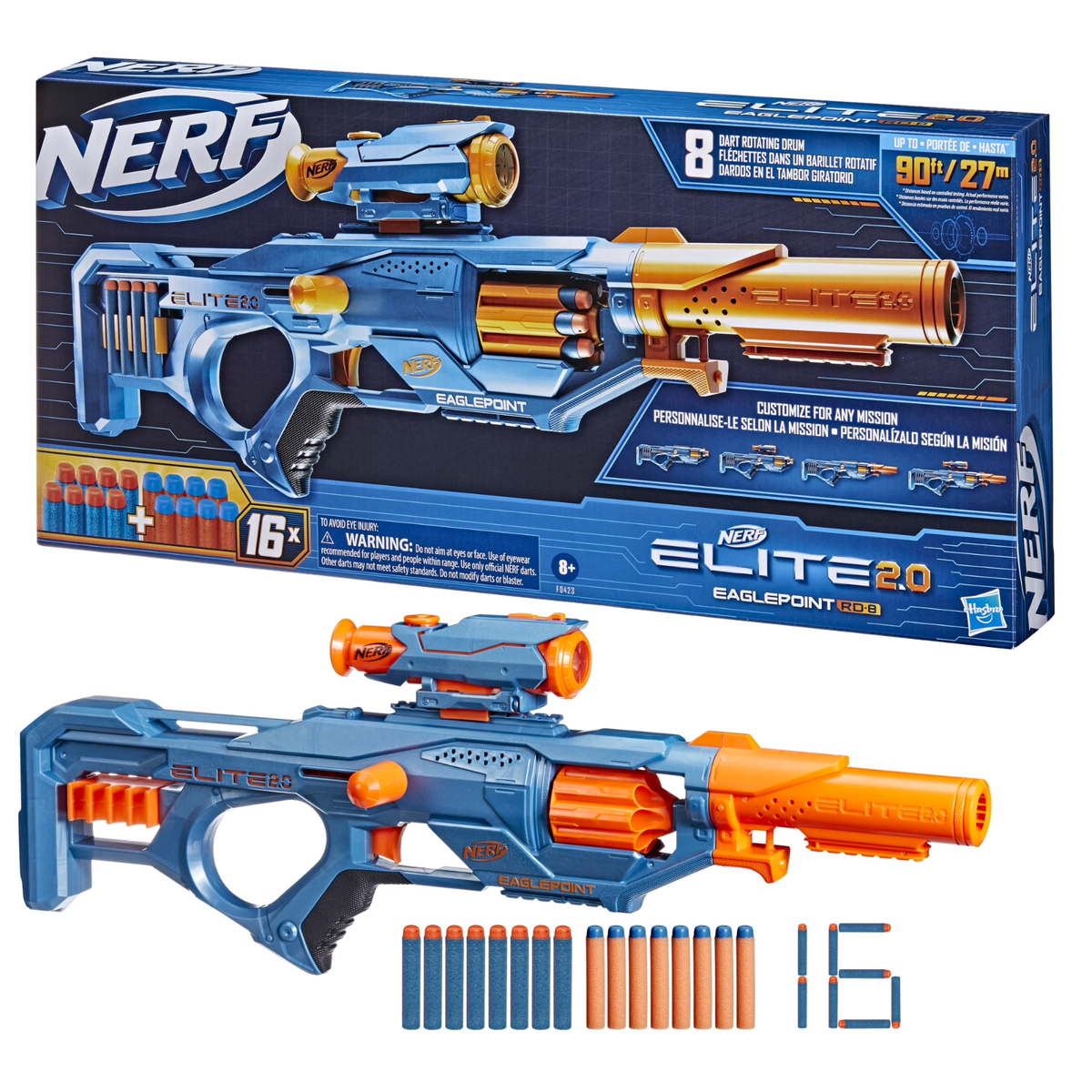 Nerf Elite 2.0 Eaglepoint RD-8 Dart Blaster, 8 Dart Drum, Nerf