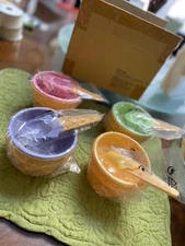 Set of 4 ice cream dishes with spoons. nib