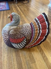 Vintage Handmade Stuffed Fabric Turkey THANKSGIVING Centerpiece Plush 14  Kitsch