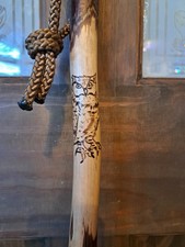 Hiking stick made in Cornwall from Hazelwood,118cm, Owl artwork.