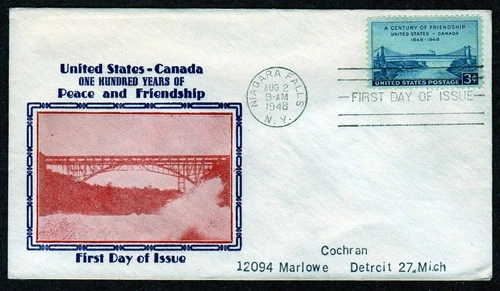 1948 USA-Canada Friendship 100th (Scott 961) - Sanders Raised Ink FDC TF896
