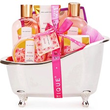 Spa Valentine's Day Gift Baskets for Women - 9 Pcs Rose Bath Gift Kits, Birthday