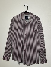 Vintage 90  s Wrangler Brushpopper Western Shirt Burgundy Striped Mens XL 17.5x35