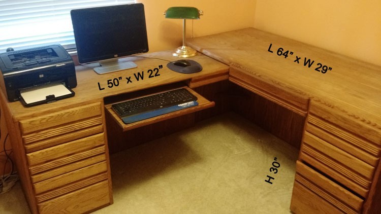 L Shape Office desk 7 drawers and slide out keyboard drawer