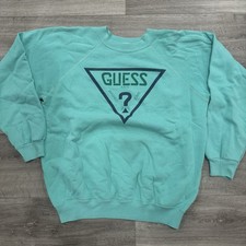 Vintage 90s GUESS Logo Crewneck Blue Triangle Logo Sweatshirt Size Medium