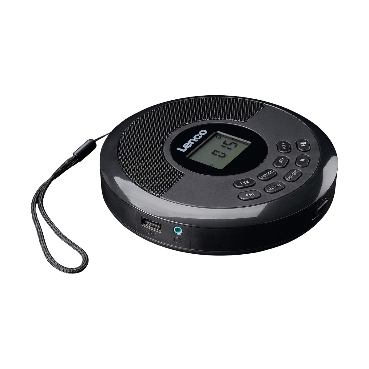 Lecteur CD MP3 portable rechargeable Lenco avec haut-parleurs Bluetooth intégrés noir