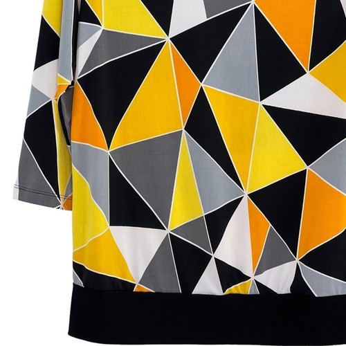Susan Graver Pullover Top Orange Black Print Size XS 3/4 Sleeve V Neck Band Wais - Picture 4 of 11
