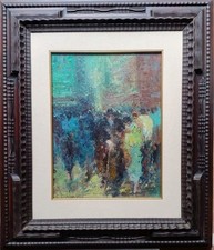 Cipriano D’Agostini Zurigo/Como Figure nella folla, dipinto in cornice d’epoca