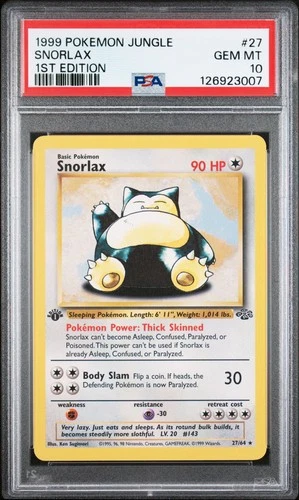 1999 POKEMON JUNGLE 1ST ED #27 SNORLAX PSA 10