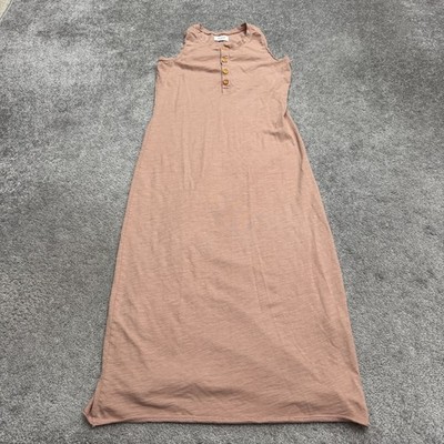 MATE The Label Avery Henley Tank Maxi Dress Womens XS Rose Slub Cotton  Casual | eBay