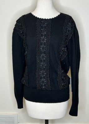 Vintage 80's NEW old stock Black Wool Angora Blend Sweater Size M Santoria